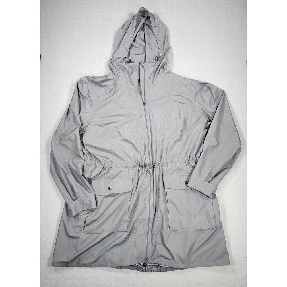 J Jill Fit Grey Lightweight Utility Jacket Drawstring Waist Hooded Gorpcore XL